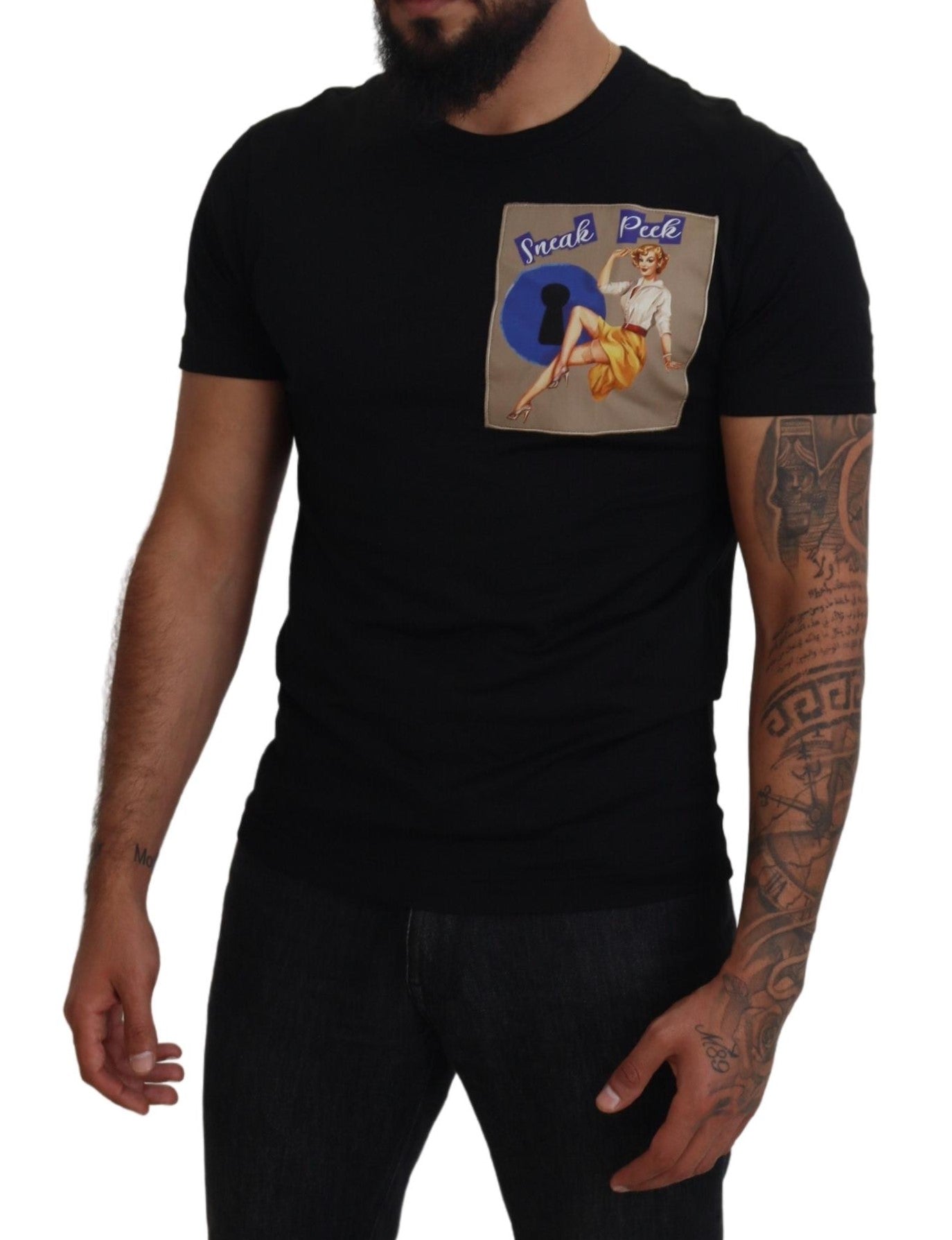 Dolce & Gabbana Black Sneak Peek Cotton Crew Neck T-shirt