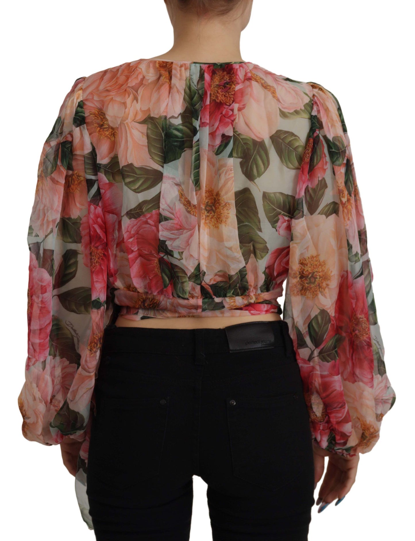 Dolce & Gabbana Multicolor Floral Silk Wrap Blouse Top