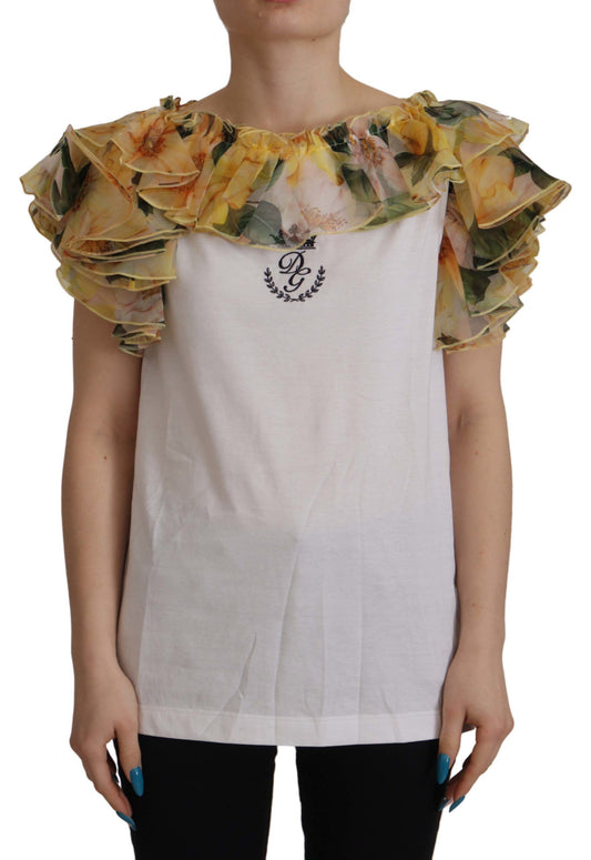 Dolce & Gabbana Elegant Ruffled Vest with DG Crown Embroidery