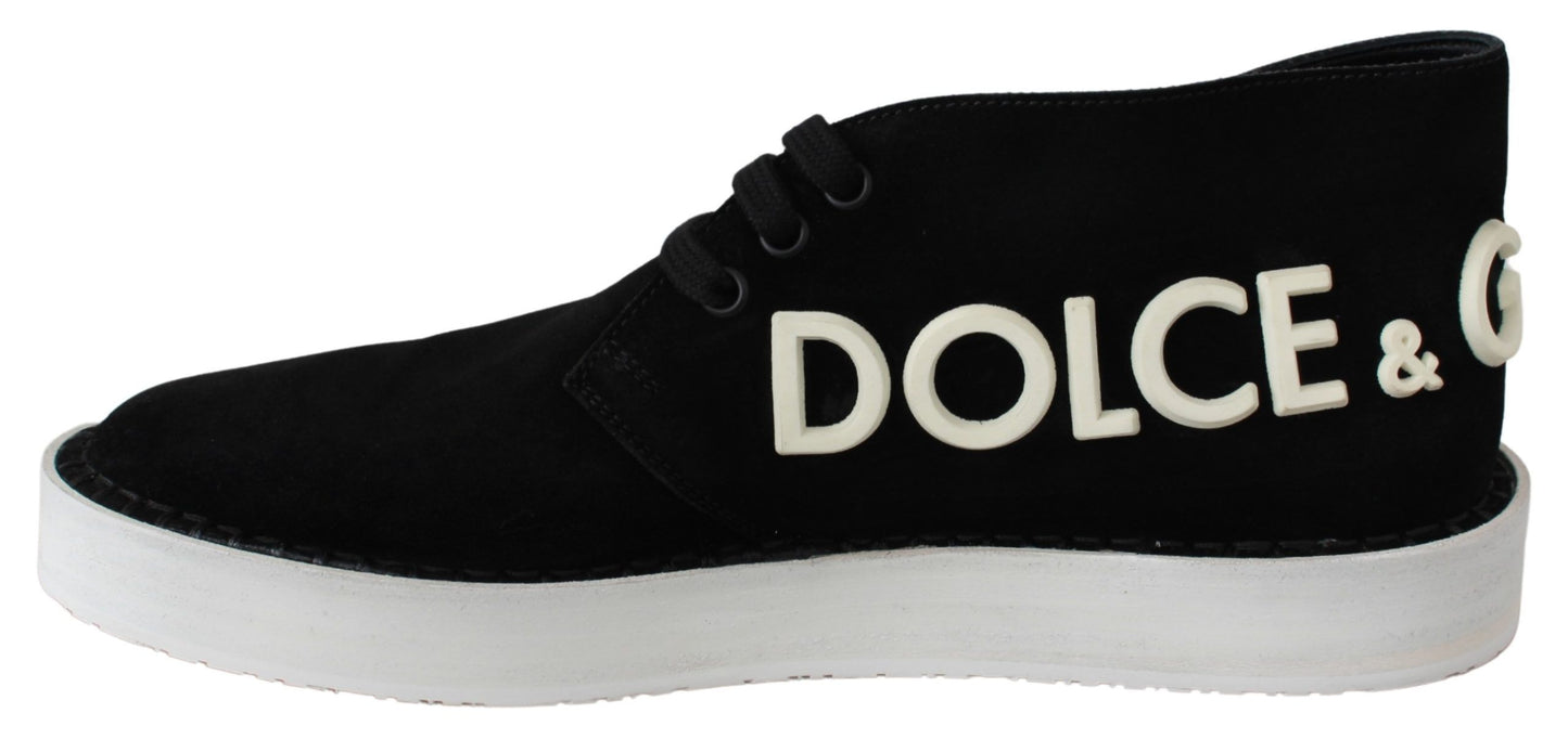 Dolce & Gabbana Elegant Black Leather Ankle Sneakers