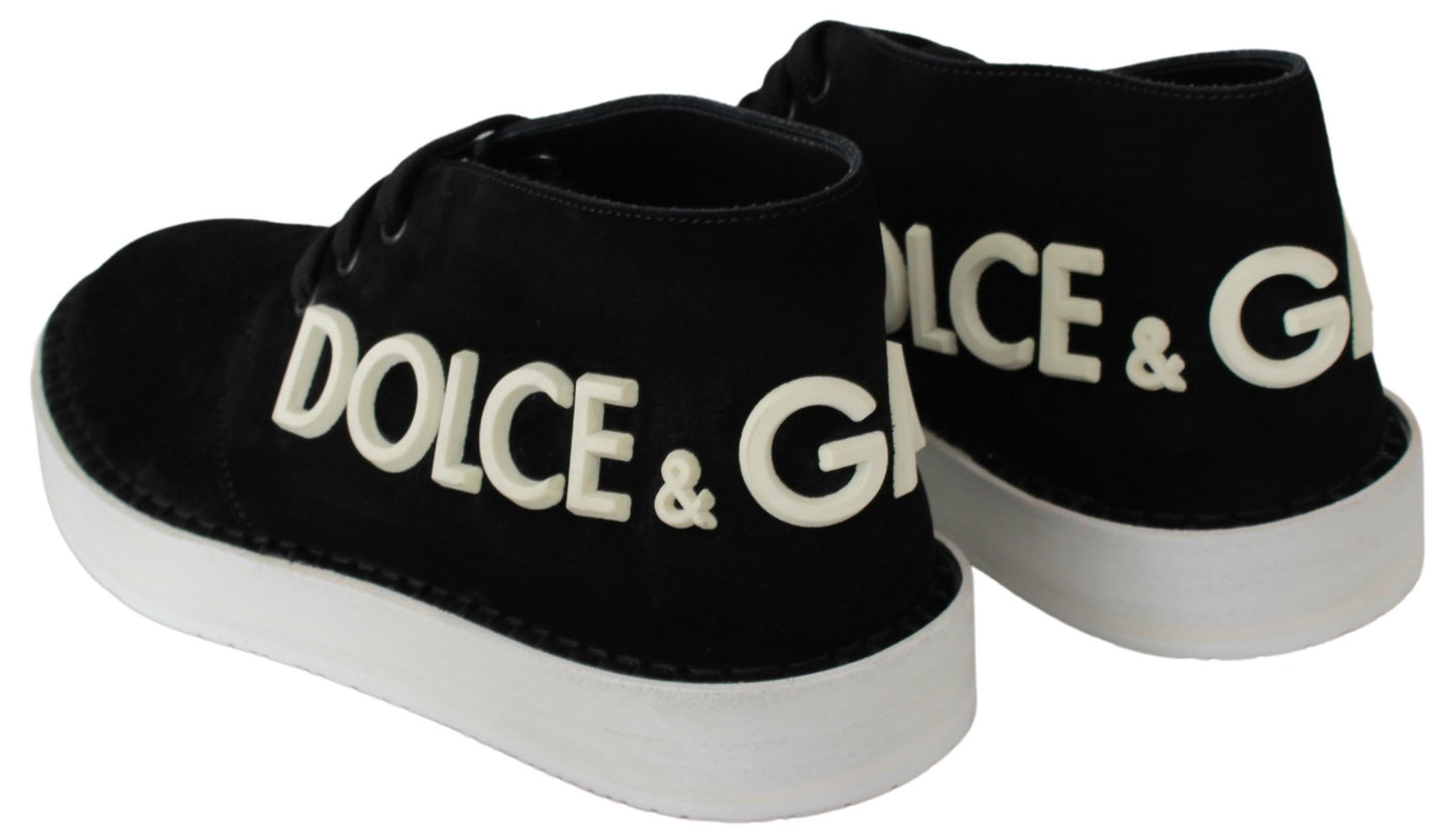 Dolce & Gabbana Elegant Black Leather Ankle Sneakers