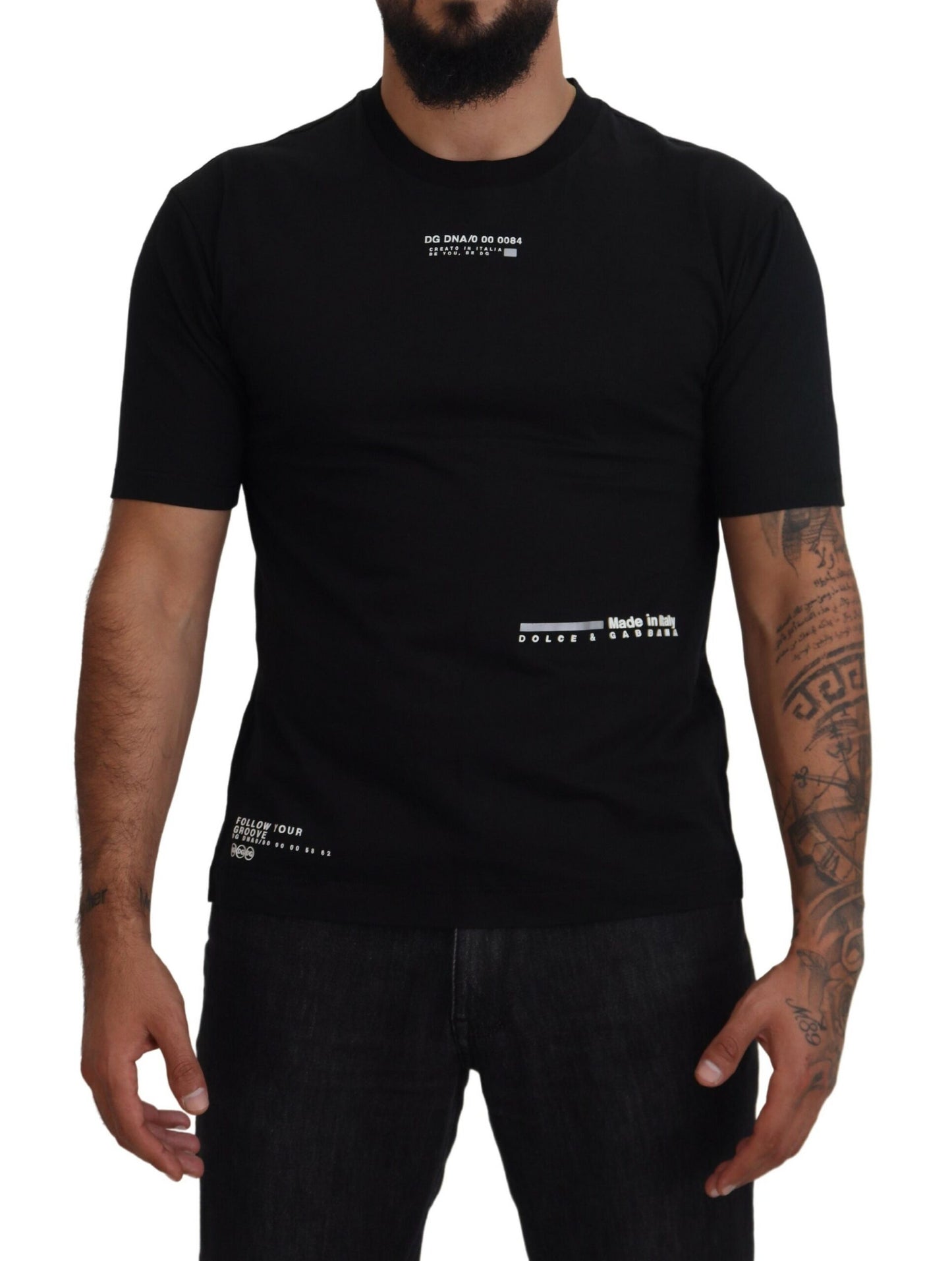 Dolce & Gabbana Elegant Black Crew Neck Tee with Logo Detail