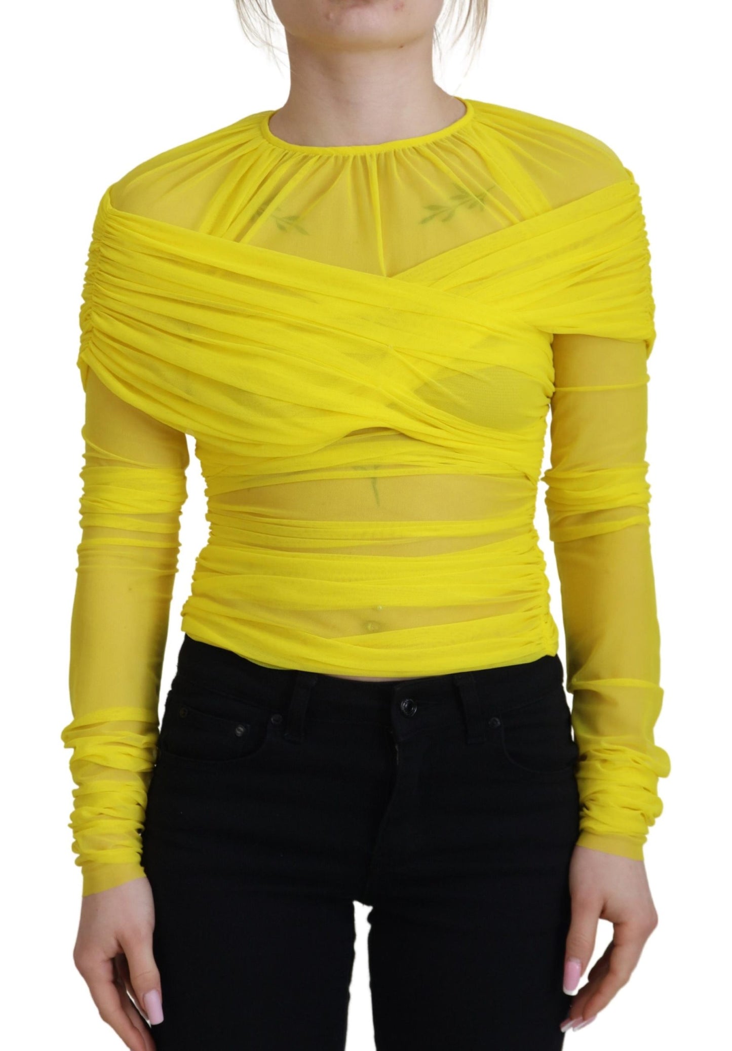 Dolce & Gabbana Yellow Mesh Long Sleeves Nylon Blouse Top