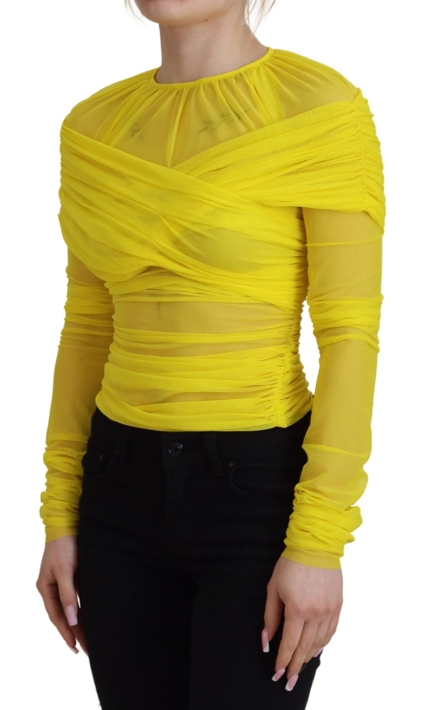 Dolce & Gabbana Yellow Mesh Long Sleeves Nylon Blouse Top