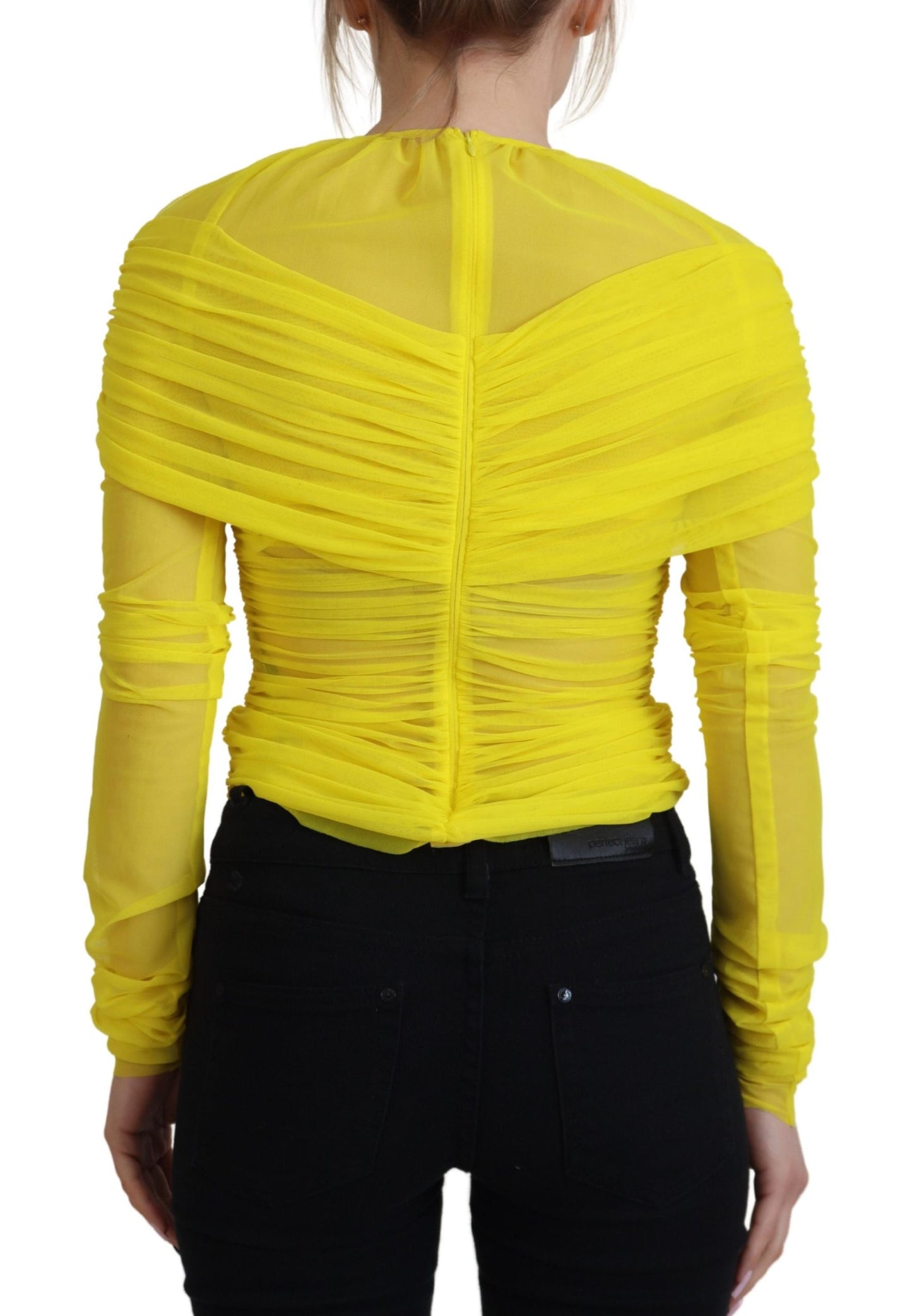 Dolce & Gabbana Yellow Mesh Long Sleeves Nylon Blouse Top