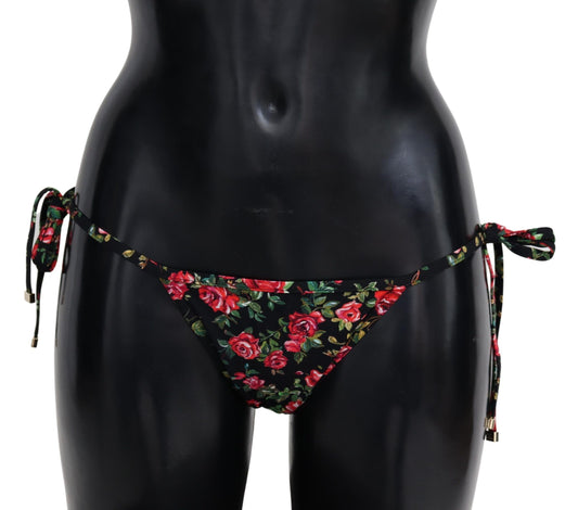 Dolce & Gabbana Elegant Black Roses Print Bikini Bottom