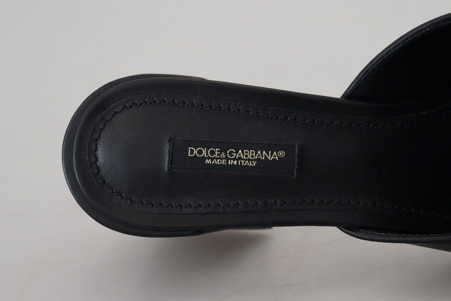 Dolce & Gabbana Elegant Black Leather Sandals with DG Emblem