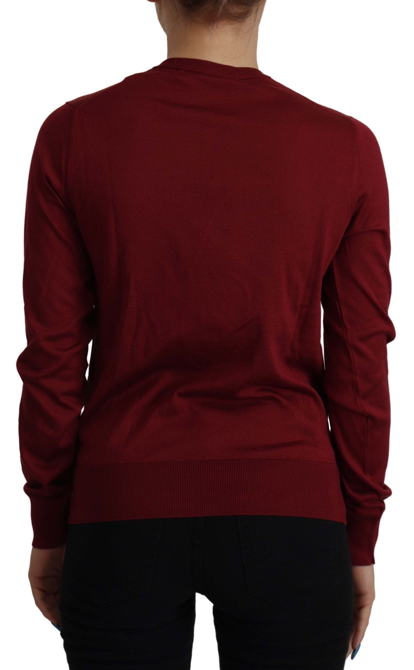 Dolce & Gabbana Elegant Maroon Silk Button Front Sweater