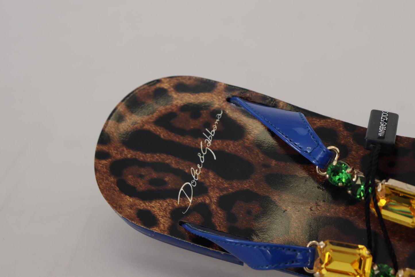 Dolce & Gabbana Blue Leopard Crystal Embellished Sandals