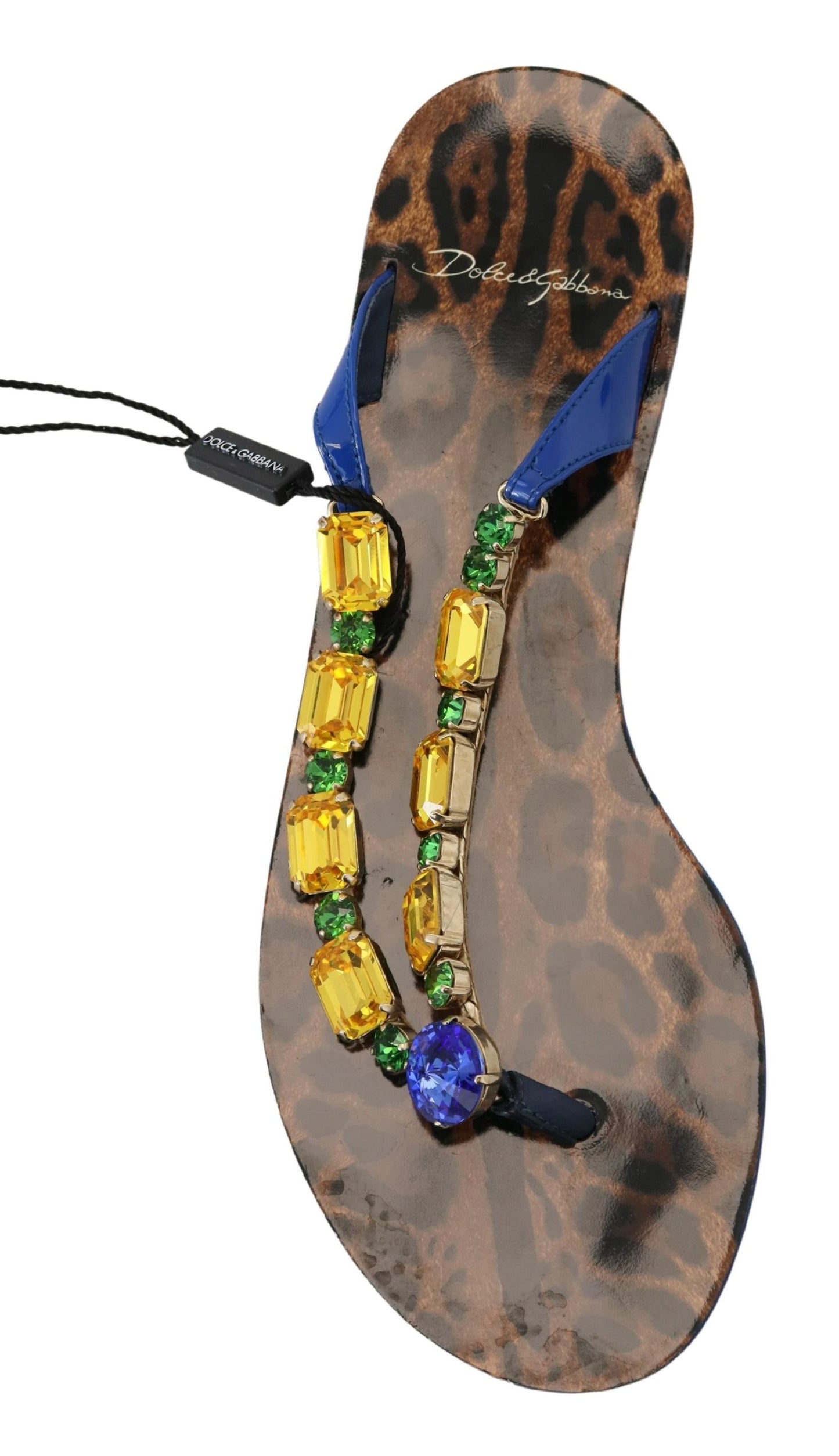 Dolce & Gabbana Blue Leopard Crystal Embellished Sandals