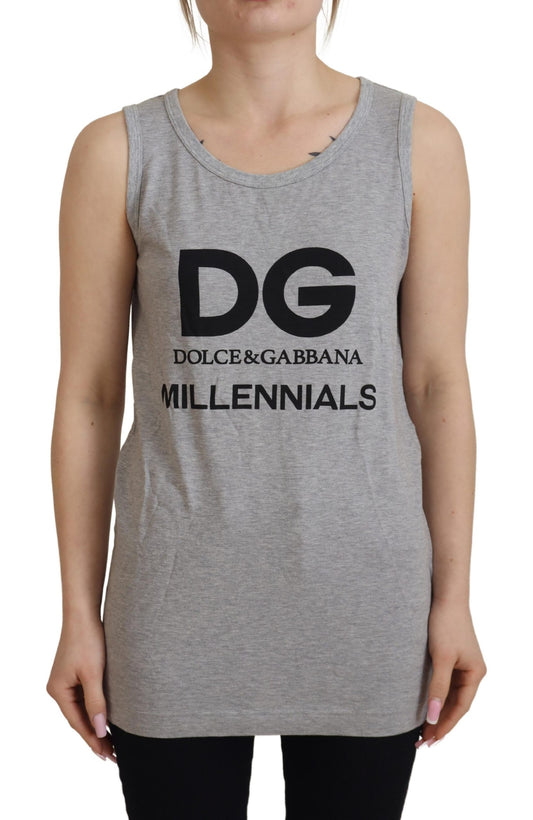 Dolce & Gabbana Elegant Gray Cotton Tank Tee with Chic Print