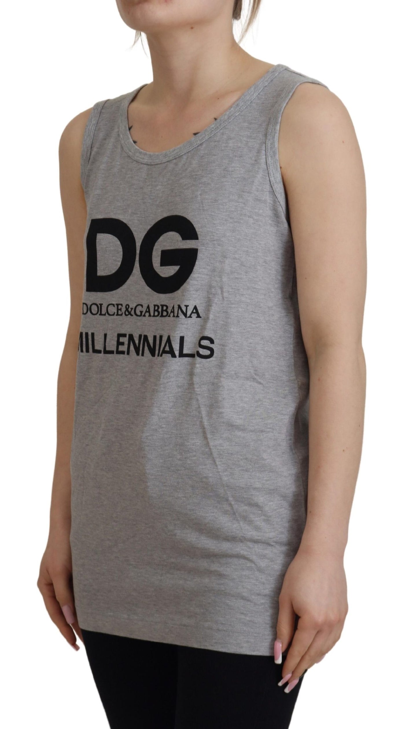 Dolce & Gabbana Elegant Gray Cotton Tank Tee with Chic Print