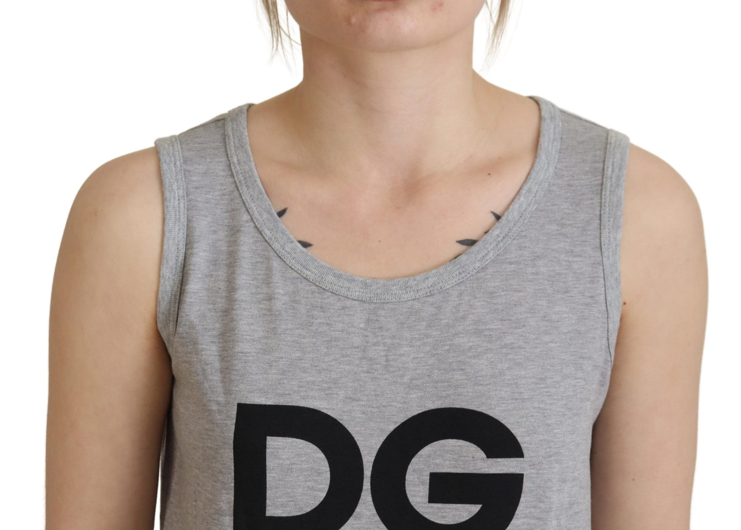 Dolce & Gabbana Elegant Gray Cotton Tank Tee with Chic Print