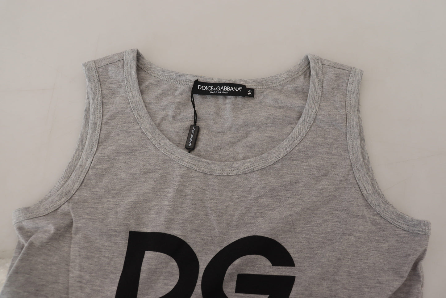 Dolce & Gabbana Elegant Gray Cotton Tank Tee with Chic Print