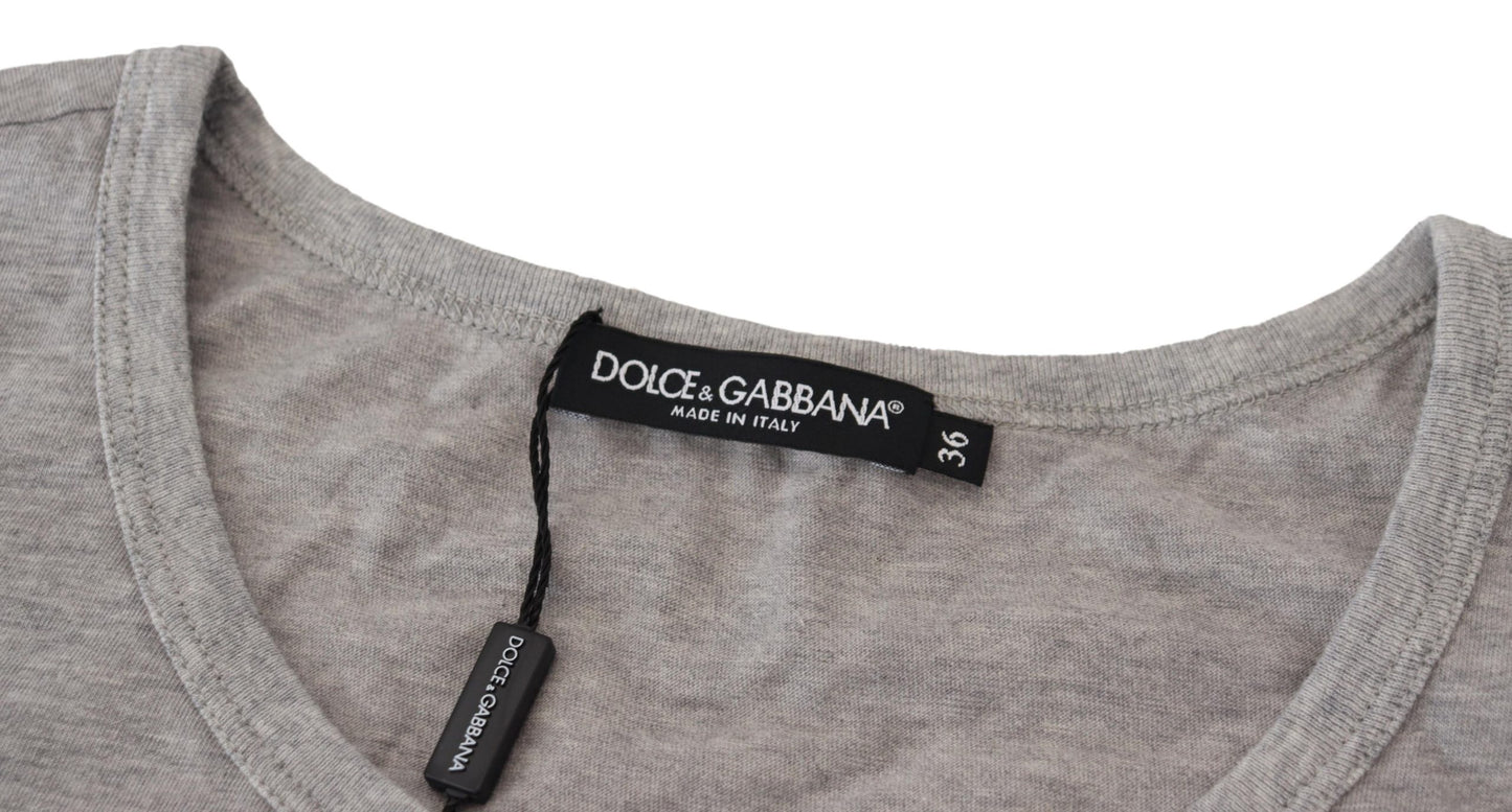 Dolce & Gabbana Elegant Gray Cotton Tank Tee with Chic Print