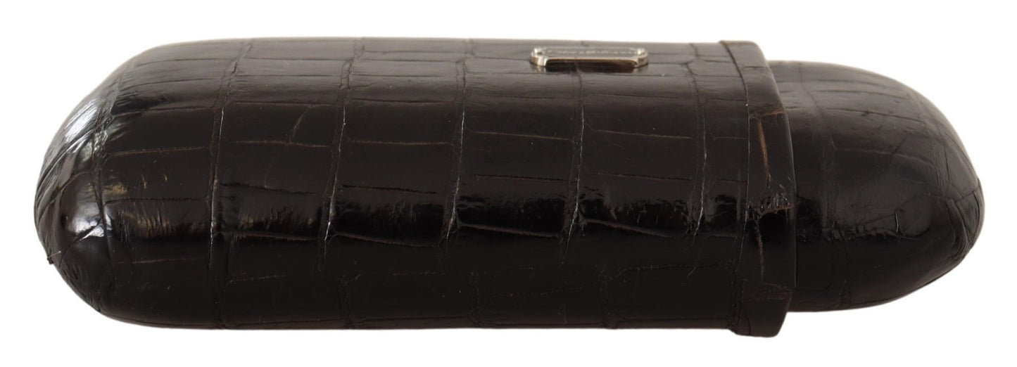 Dolce & Gabbana Elegant Dual Slot Crocodile Leather Cigar Case