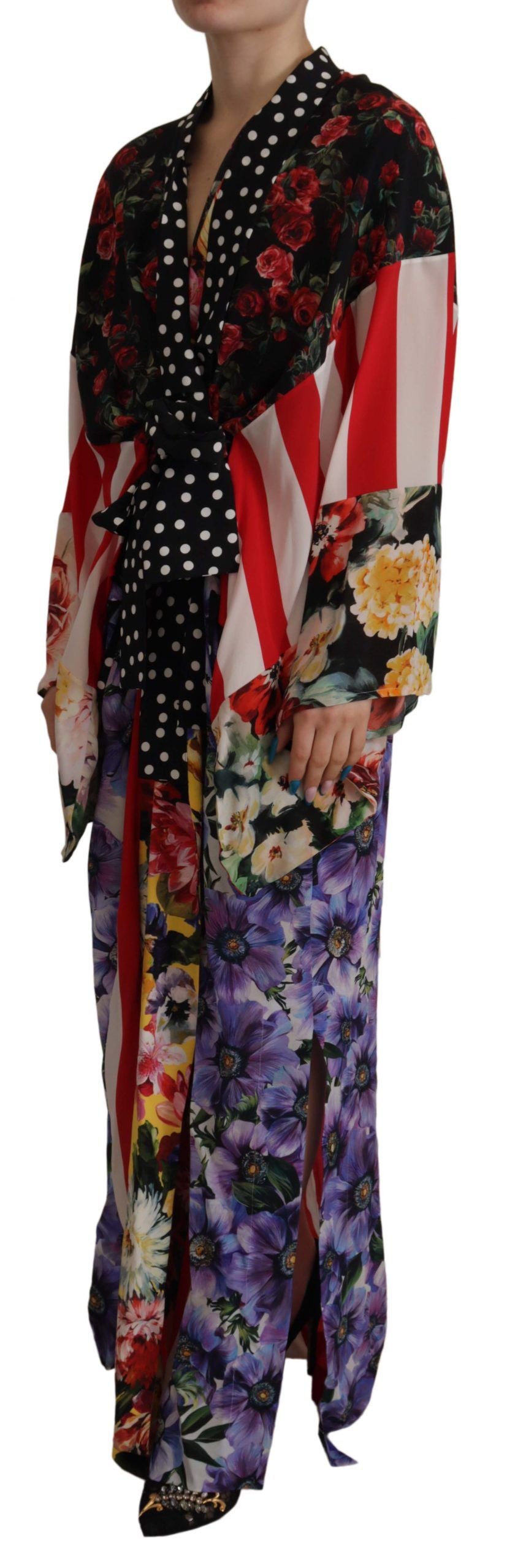 Dolce & Gabbana Multicolor Patchwork Silk Kaftan Robe