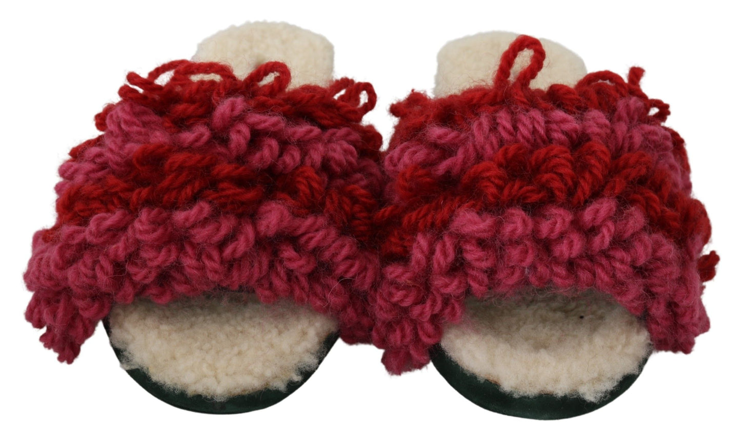 Dolce & Gabbana Chic Red Suede Slippers with Shearling Lining