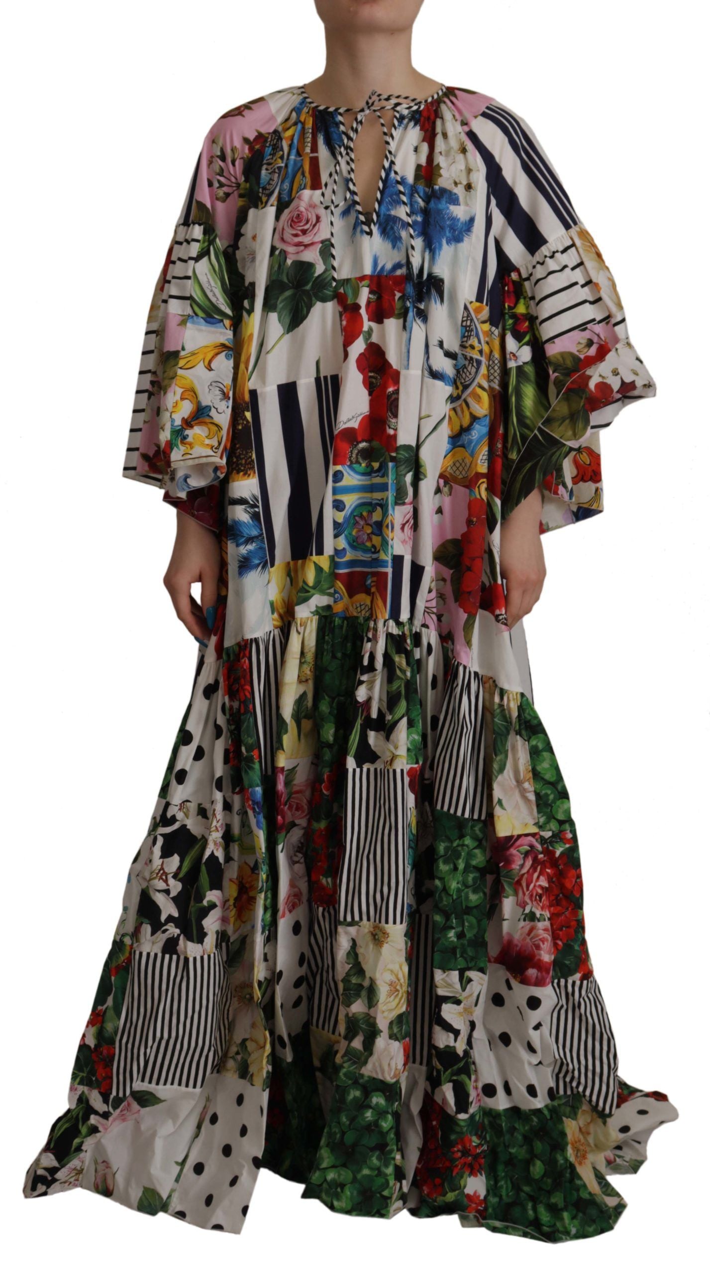 Dolce & Gabbana Multicolor Maxi Kaftan Patchwork Poplin Floral Dress