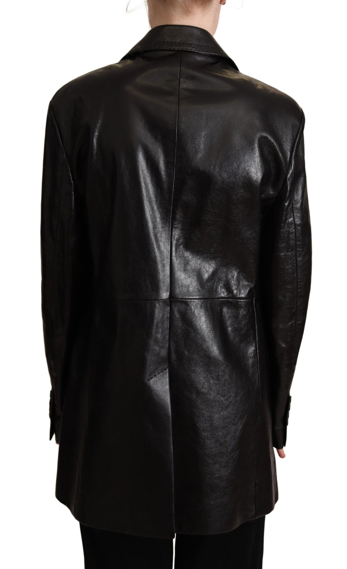 Dolce & Gabbana Elegant Black Leather Double-Breasted Jacket