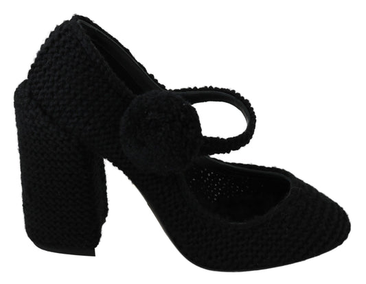 Dolce & Gabbana Chic Black Wool-Knitted Mary Janes Pumps