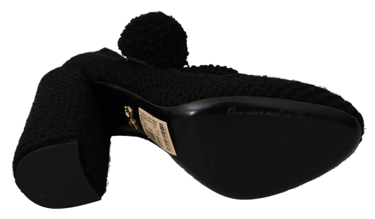 Dolce & Gabbana Chic Black Wool-Knitted Mary Janes Pumps