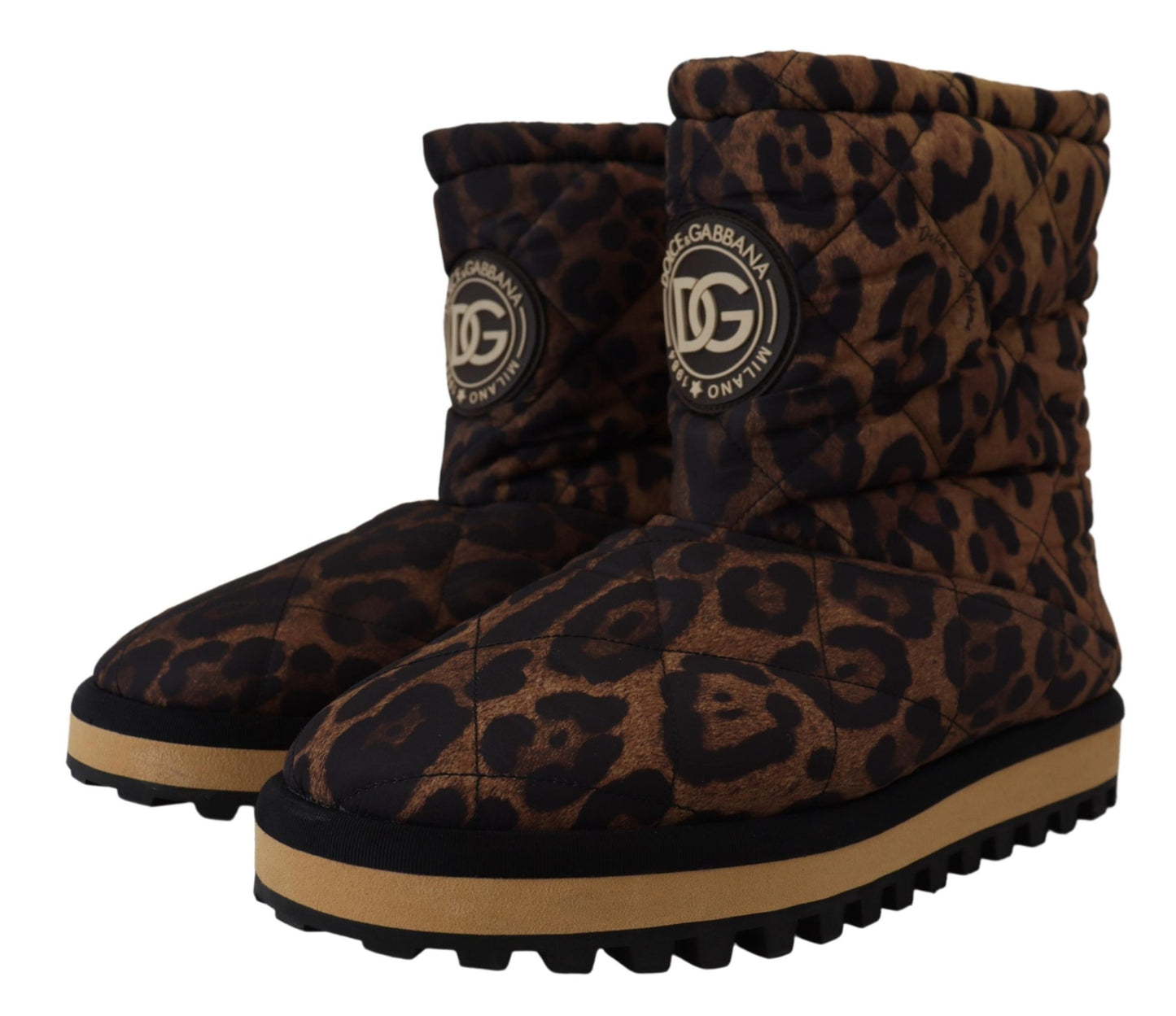 Dolce & Gabbana Brown Leopard Boots Padded Mid Calf Shoes