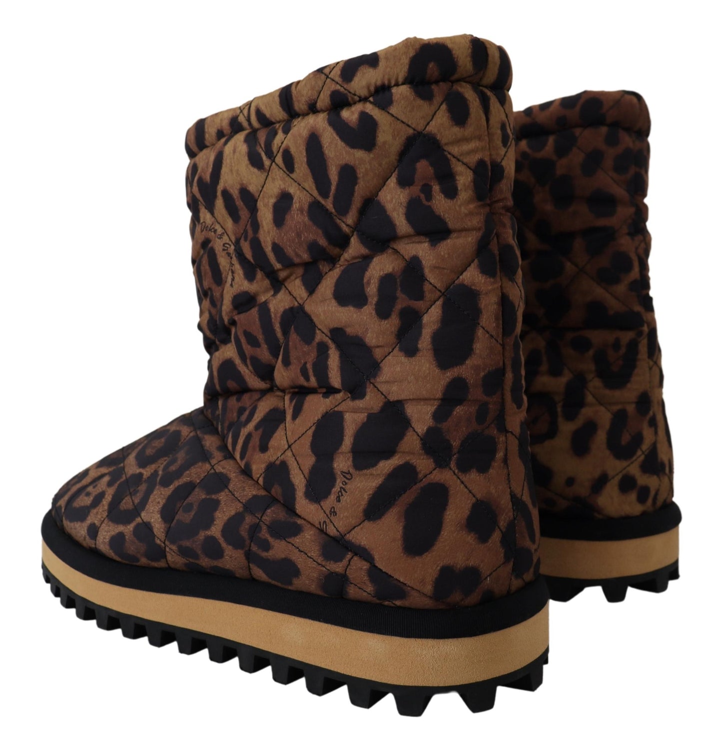 Dolce & Gabbana Brown Leopard Boots Padded Mid Calf Shoes