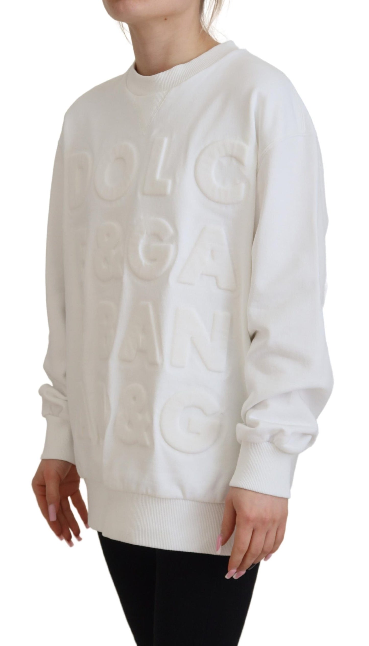 Dolce & Gabbana Chic White Cotton Sweatshirt with Logo Embossing