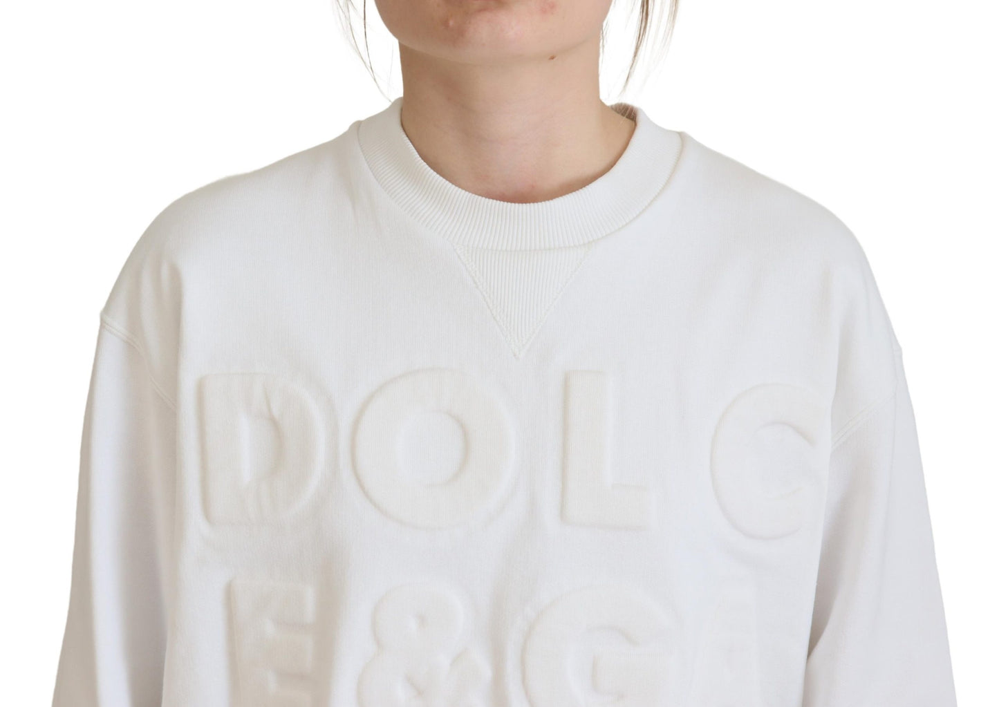 Dolce & Gabbana Chic White Cotton Sweatshirt with Logo Embossing