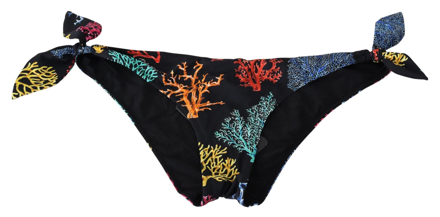 Dolce & Gabbana Chic Black Side-Tie Coral Print Bikini Bottom