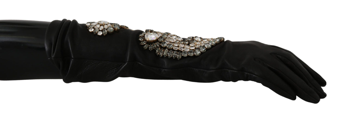 Dolce & Gabbana Elegant Crystal Embellished Black Gloves