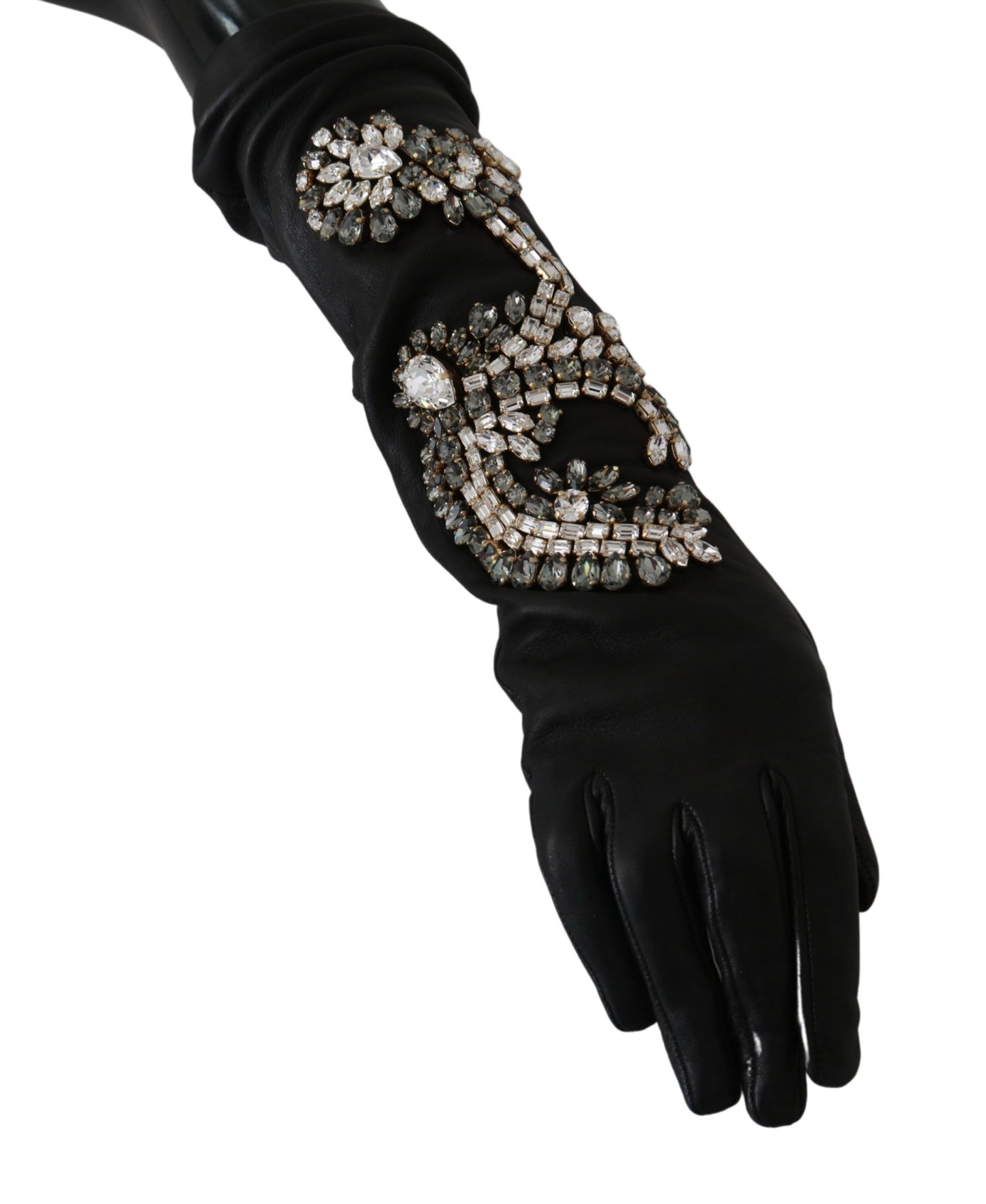 Dolce & Gabbana Elegant Crystal Embellished Black Gloves