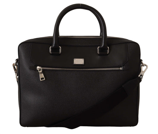 Dolce & Gabbana Sleek Black Leather Messenger Bag