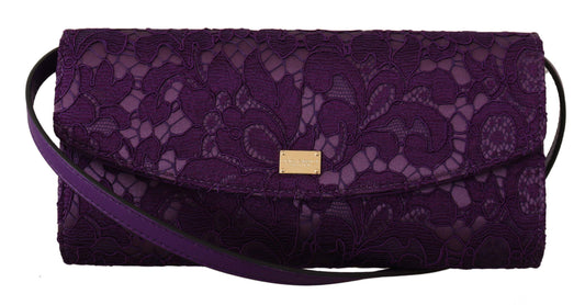 Dolce & Gabbana Elegant Purple Cross Body Clutch with Gold Accents