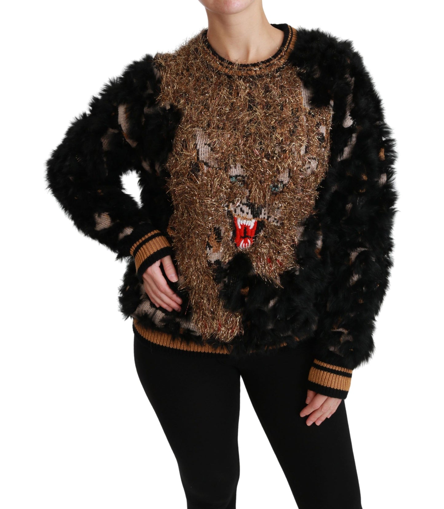 Dolce & Gabbana Black Rabbit Fur Pullover Wool Sweater