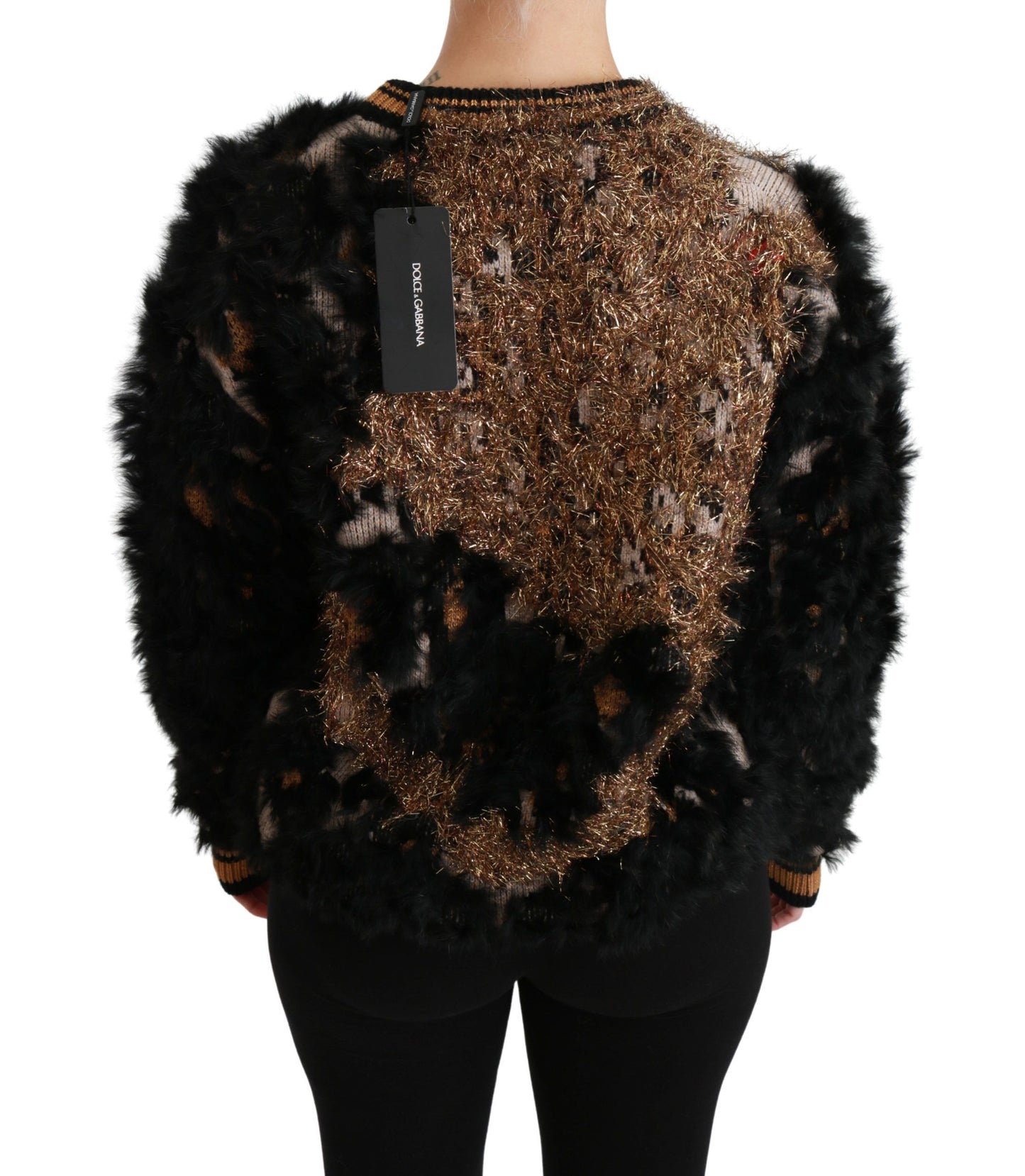 Dolce & Gabbana Black Rabbit Fur Pullover Wool Sweater