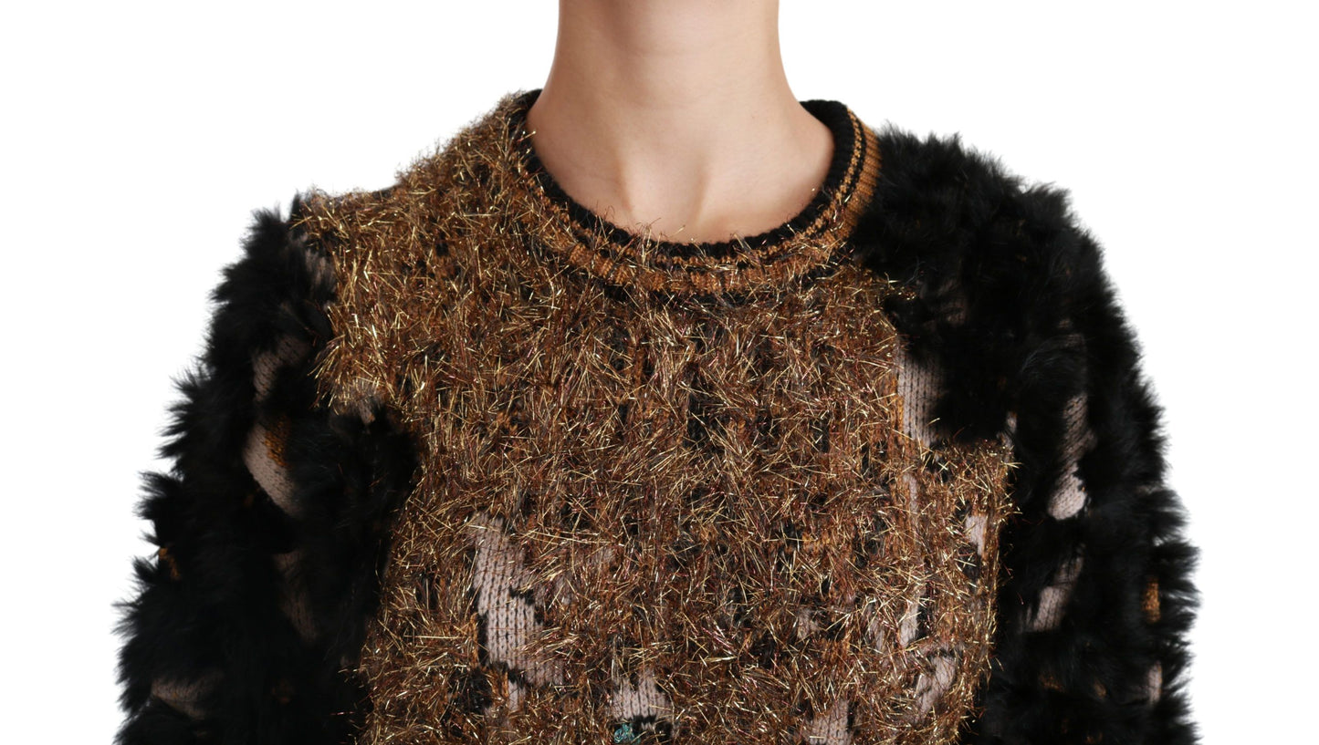 Dolce & Gabbana Black Rabbit Fur Pullover Wool Sweater