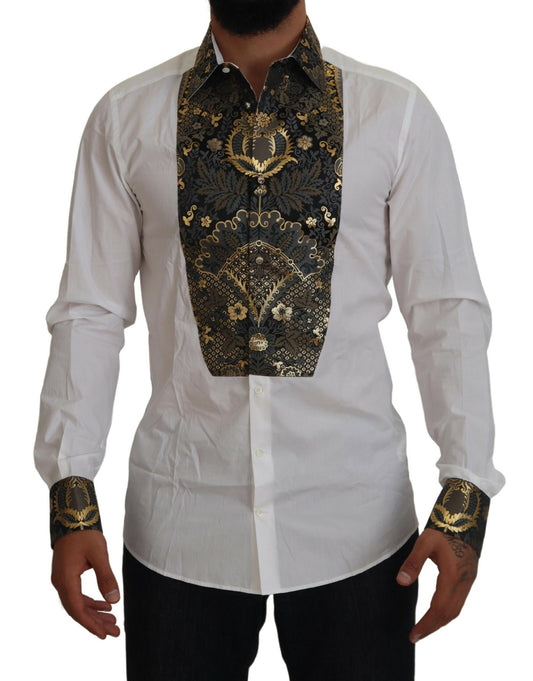 Dolce & Gabbana White Gold Detail Baroque Men's Dress Shirt