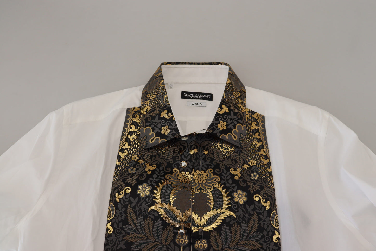 Dolce & Gabbana White Gold Detail Baroque Men's Dress Shirt