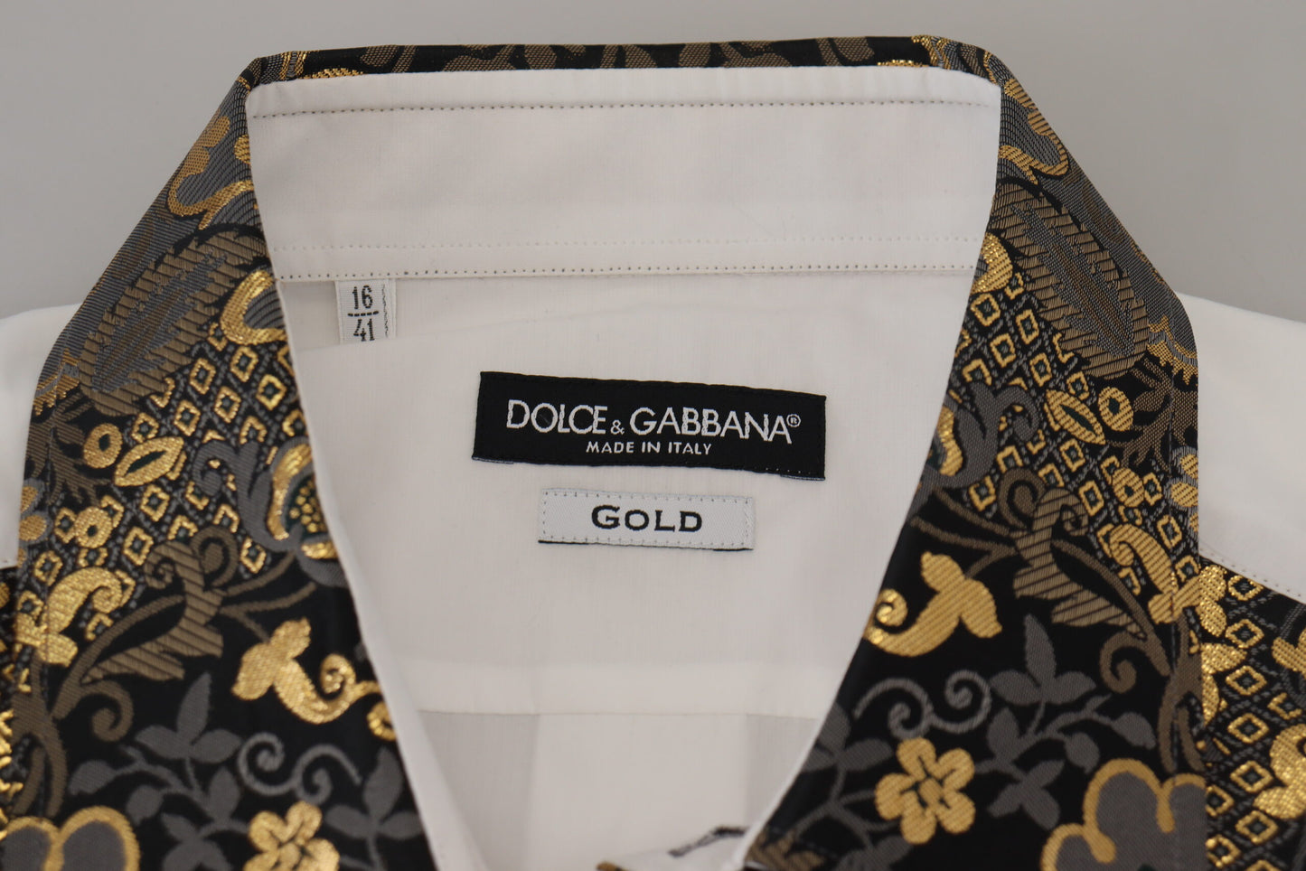 Dolce & Gabbana White Gold Detail Baroque Men's Dress Shirt