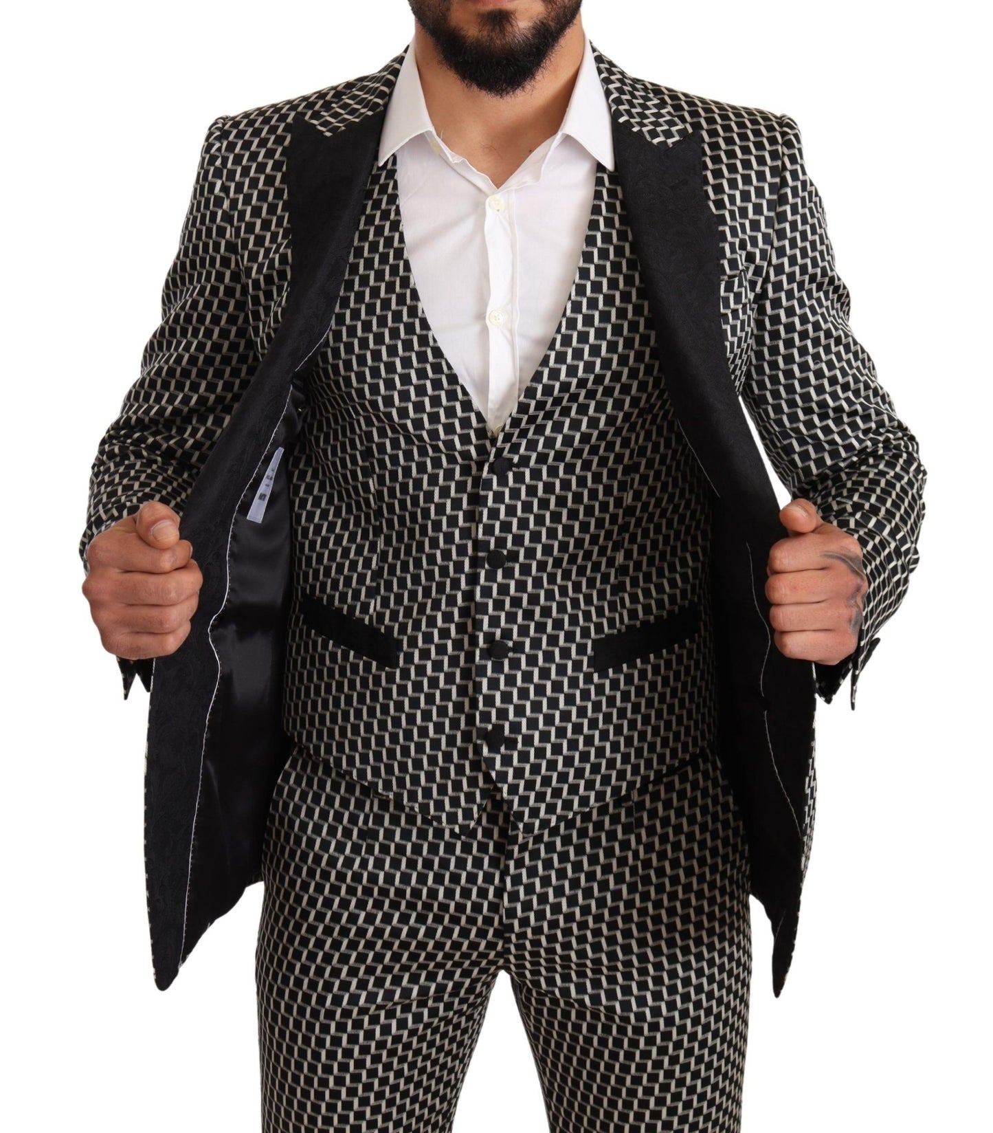 Dolce & Gabbana Elegant Martini Black Check Three-Piece Suit