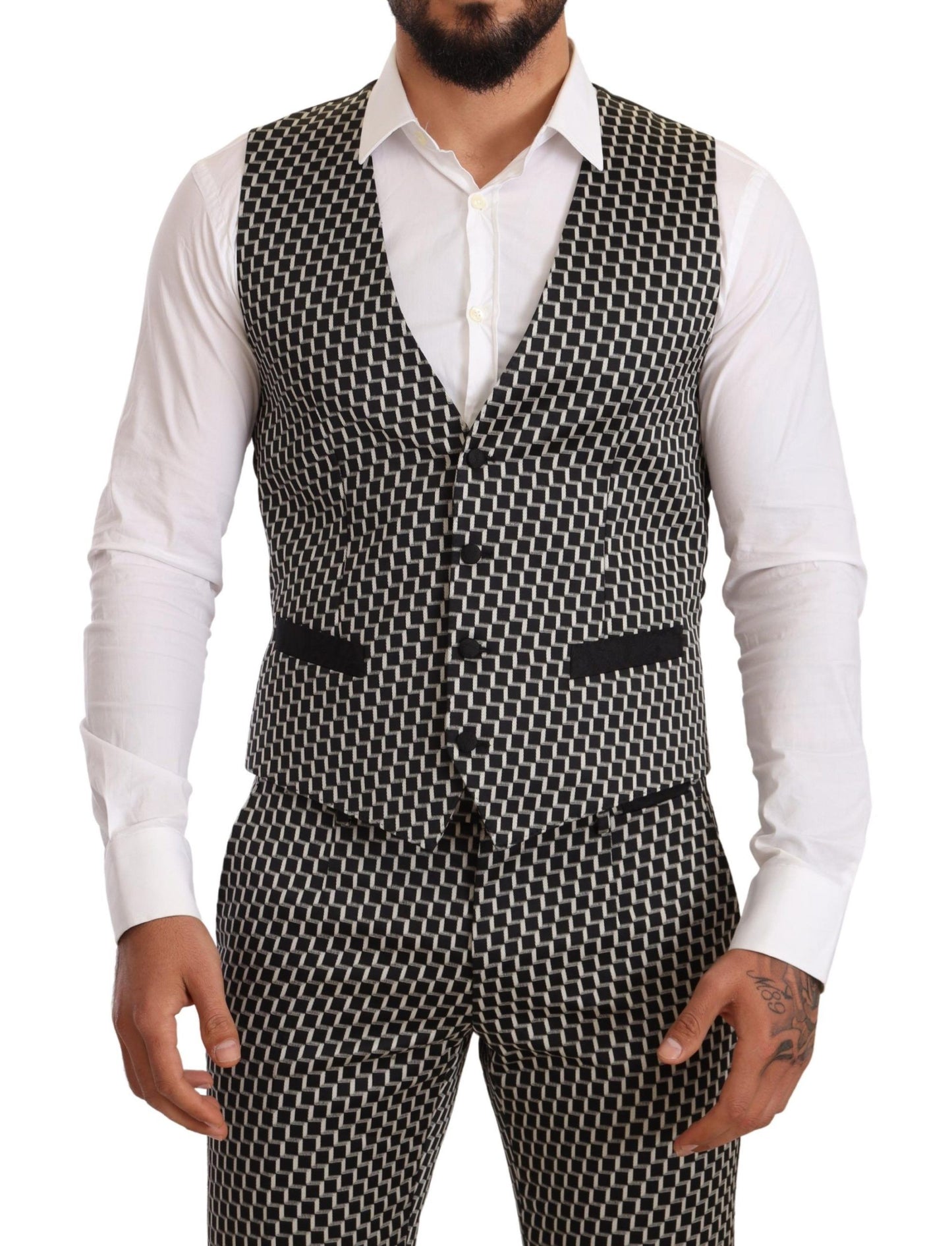 Dolce & Gabbana Elegant Martini Black Check Three-Piece Suit