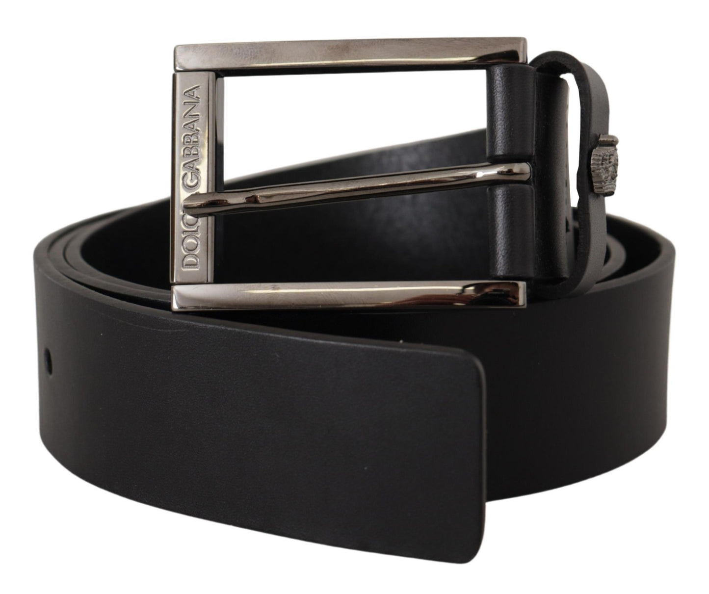 Dolce & Gabbana Black Calf Leather Engraved Crown Logo Buckle Belt