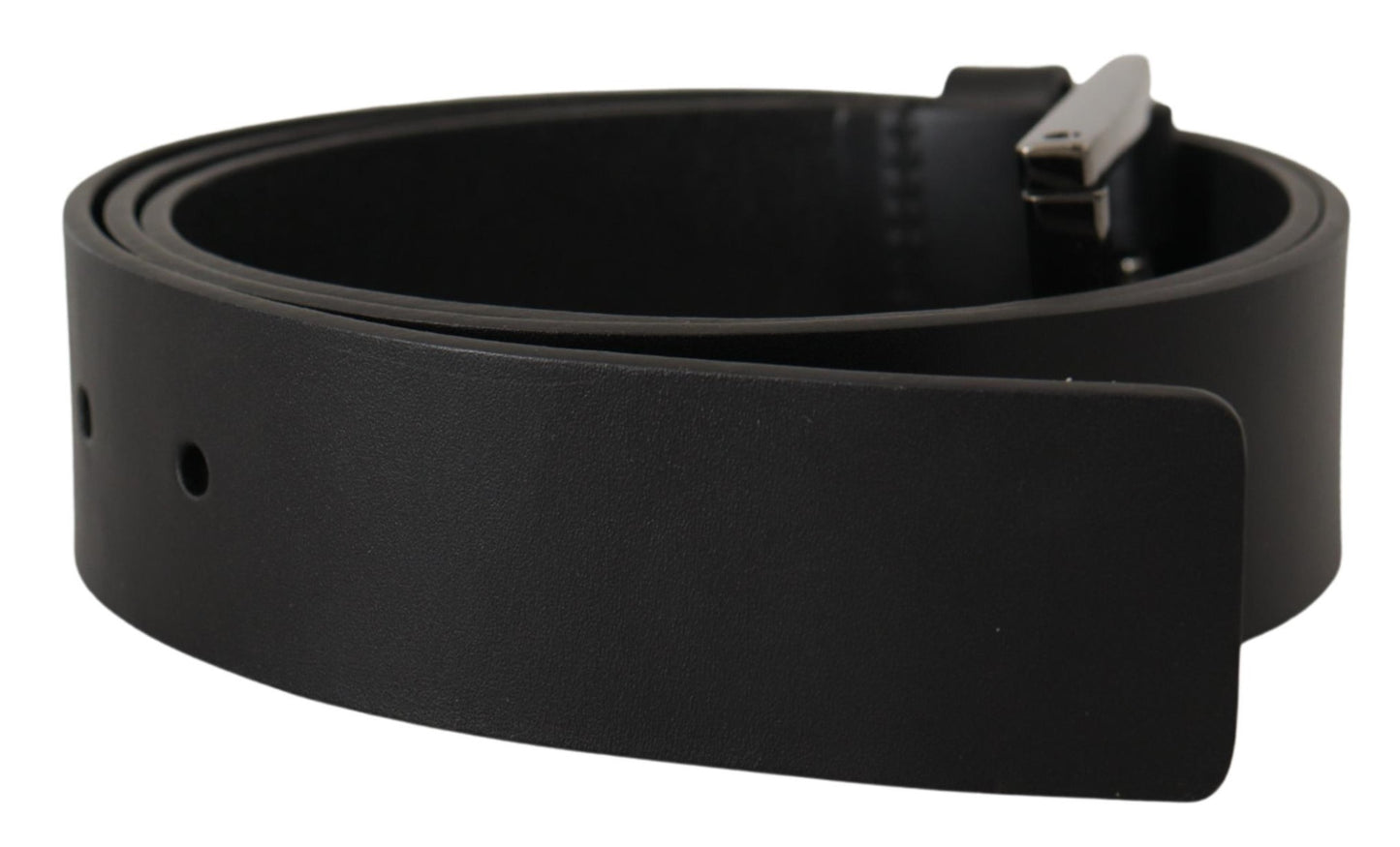 Dolce & Gabbana Black Calf Leather Engraved Crown Logo Buckle Belt