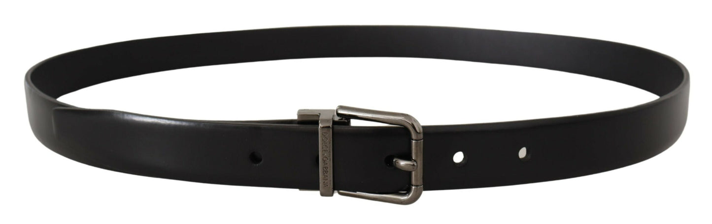 Dolce & Gabbana Sleek Black Leather Belt with Metallic Buckle