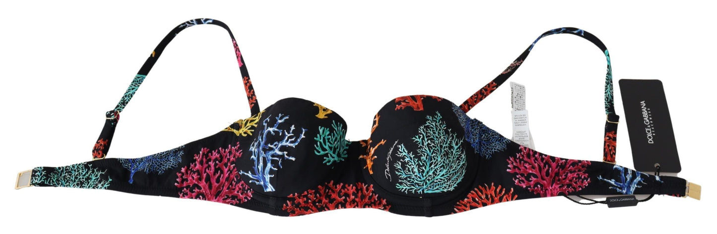 Dolce & Gabbana Elegant Black Bikini Top with Coral Print