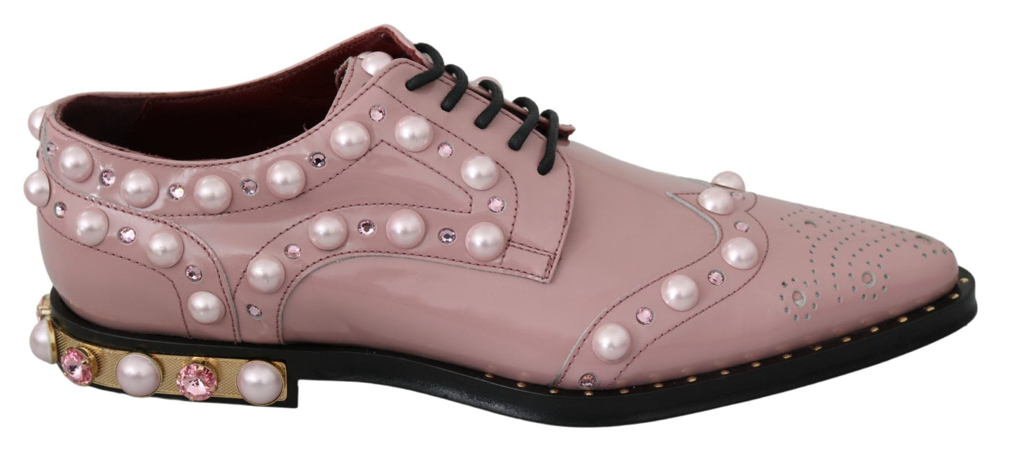 Dolce & Gabbana Elegant Pink Crystal-Embellished Lace-Up Flats