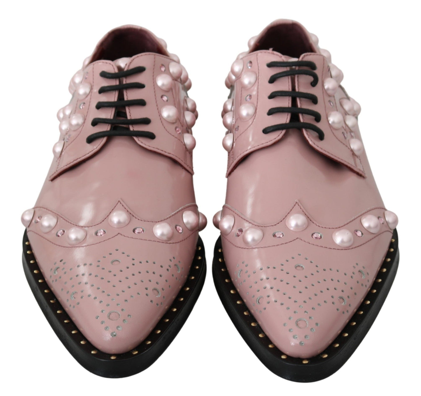 Dolce & Gabbana Elegant Pink Crystal-Embellished Lace-Up Flats