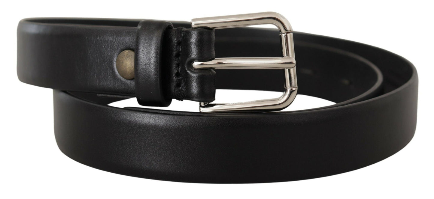 Dolce & Gabbana Elegant Black Leather Belt with Metal Buckle